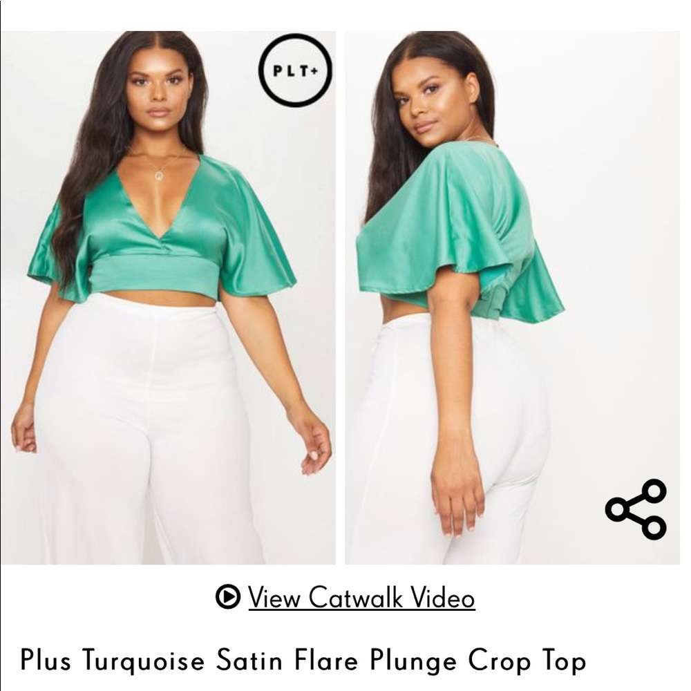 Turquoise satin flare top PLT never worn!